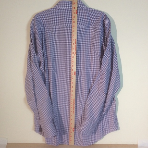 Bugatchi Sz 17.5 Purple White Check Pattern Button Front Long Sleeve Shirt - Picture 6 of 6